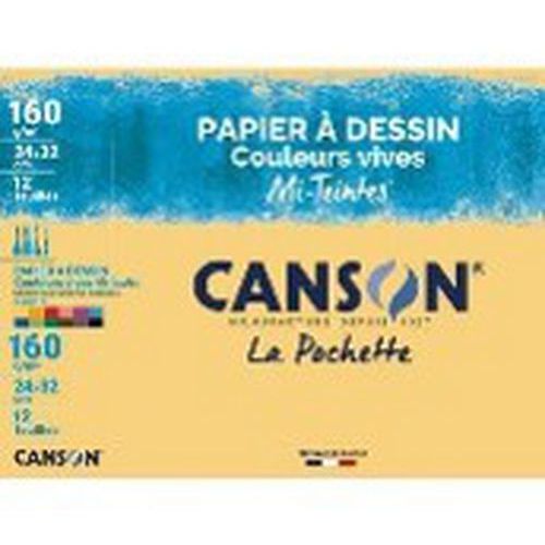 Pochette 12 feuilles mi-teintes couleurs 24 x 32 cm 160g - Canson