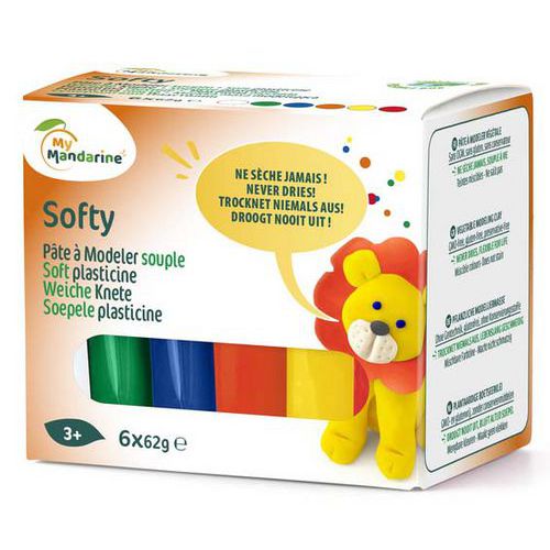 Pack de 6 pains de 62 g pâte à modeler souple Softy - Avenue Mandarine