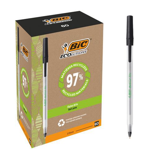 Stylo bille corps transparent pointe 1 mm tracé 0,32 mm noir