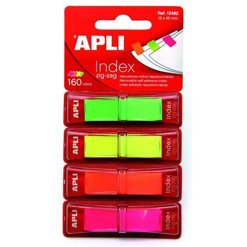Lot De 160 Marque-pages Index 12x45 Mm Zigzag Couleurs Fluos