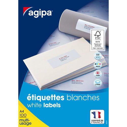 Boîte de 4000 étiquettes blanches adhésives 52,5 x 29,7 mm - Agipa