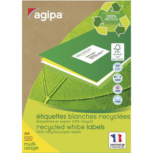 Boîte de 6500 étiquettes blanches adhésives 38 x 21,2 mm - Agipa