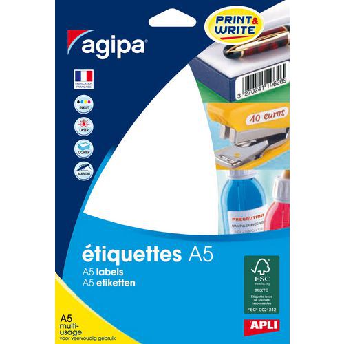 Etui A5 de 480 étiquettes blanches multi-usages 19 x 38 mm - Agipa