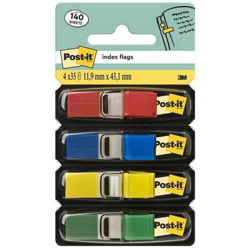 Lot de 4 x 35 Marque-pages post-it étroits 12x43mm coul ass - Post-it