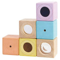 Lot 6 blocs sensoriels pastel en bois aux textures variées - Plan Toys