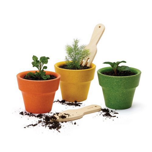Lot de 3 pots et accessoires du potager - Plan Toys
