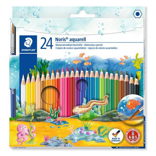 Etui 24 crayons couleurs aquarellables Noris Club+ 1 pinceau-Staedtler