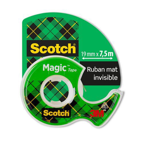 Rouleau adhésif invisible Magic 19 mm x 7,5m + dévidoir - Scotch