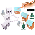 Village de noël en carton à décorer : 6 chalets + 4 sapins - Cléopâtre