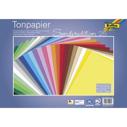 Paquet 25 feuilles papier à dessin teinté 35 x 50cm coul ass - Folia