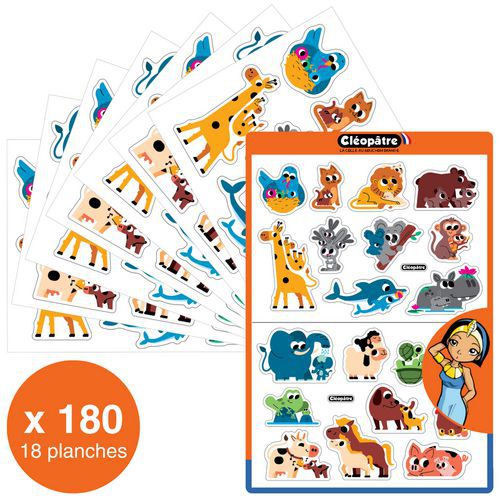 Lot de 18 planches de 180 maxi Gommettes Bébés Animaux - Cléopâtre