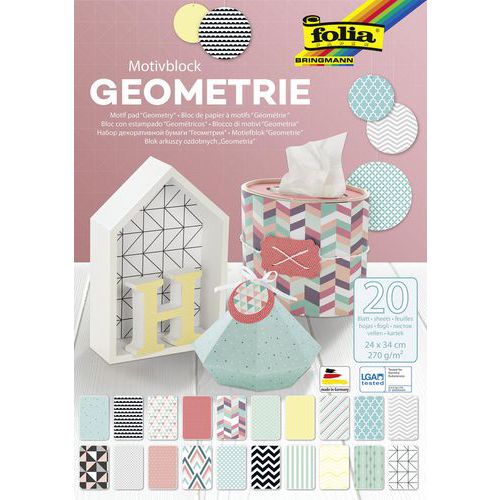 20 feuilles à motifs géométriques 24x34 cm 270g couleurs ass - Folia