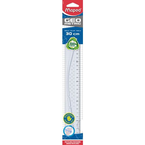 Règle plate gaucher 30 cm geometric, en plastique recyclé - Maped