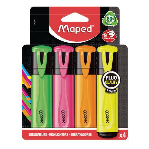 Pochette 4 gros fluo couleurs assortis - Maped