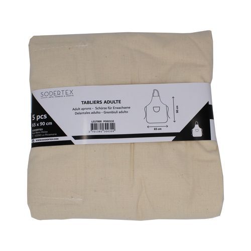 Lot 5 tabliers adulte coton 100g/m² - 65 x 90 cm
