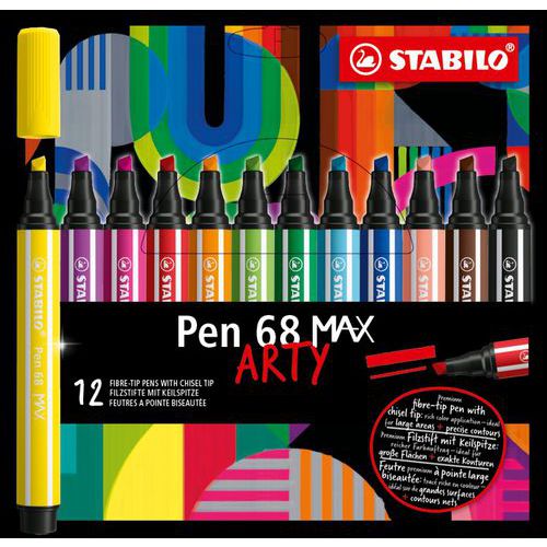 Etui de 12 feutres pointe biseautée pen 68 max arty - Stabilo
