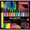 Etui De 12 Feutres Pointe Biseautée Stabilo Pen 68 Max Arty