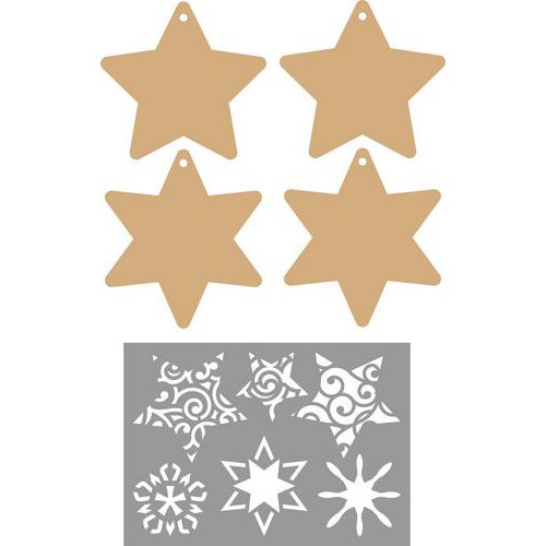 Lot De 4 Étoiles En Mdf À Décorer + Modèles Pochoirs
