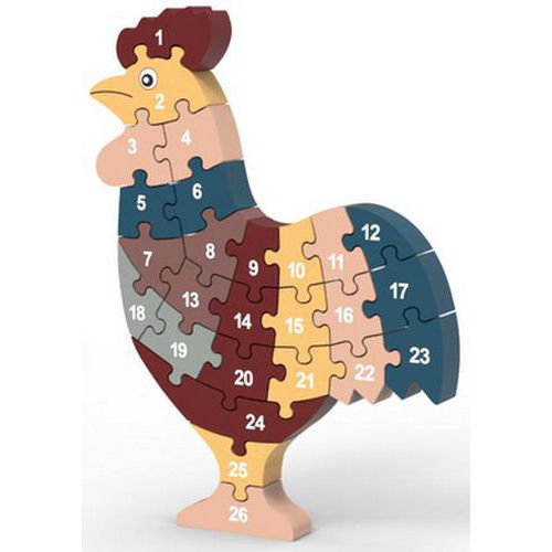 Puzzle chiffres et lettres coq - Sapinmalin