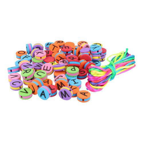 Perles en mousse EVA lettres multicolore x500 + lacet - Innspiro
