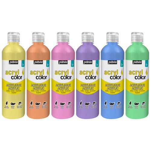 Set 6x500 ml Acryl'color pastel - Pébéo