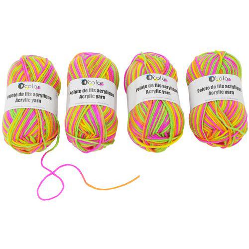 Set 4 Pelotes Fils Acrylique Multicolore Fluo - 50g