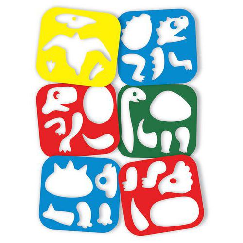 Lot de 6 pochoirs dinosaures à composer 12,5 x 14 cm - Roylco