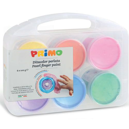 Assortiment 6 pots 100g gouache métal couleur aux doigts - Primo