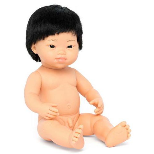 Bébé garçon asiatique cheveux syndrome down 38 cm - Miniland