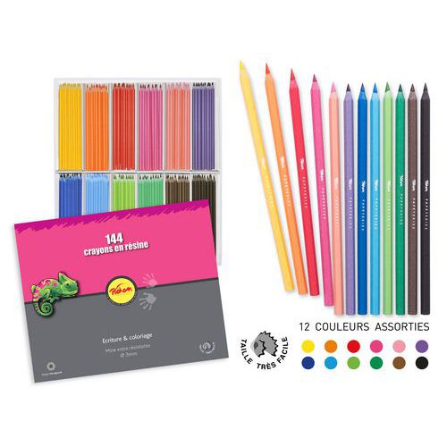 Schoolpack 144 crayons couleurs 18 cm résine - Pichon
