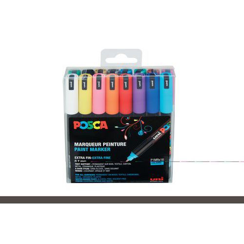 Lot de 16 Boite 16 markers pointe ultra fine 0.7mm - Posca
