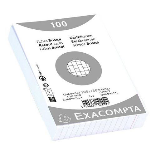 Fiche Film Bristol Quadrillé 5x5 100x150mm Blanc Non Perforé.