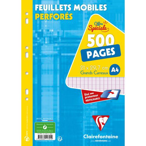 Feuillet mobile perforé seyes 500 pages 90g 21x29.7 cm