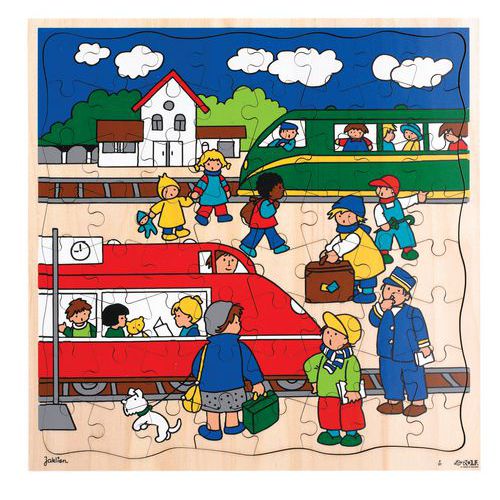Puzzle Bois 37 X 37 Cm - Thème Le Transport : Gare Ferroviaire