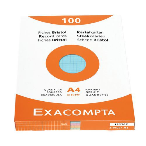 Set de 100 fiches 5x5 non perforé 210x297mm assortis