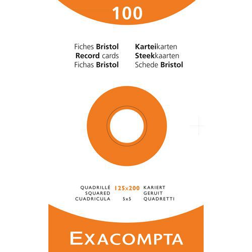 Étui de 100 fiches quadrillé 5x5 non perforé 125x200mm