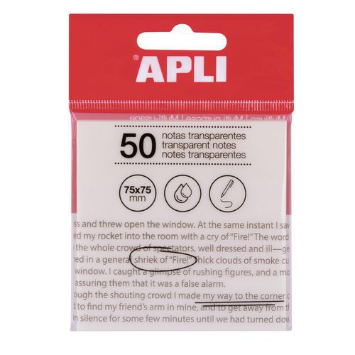 Bloc 50 Feuilles Notes Adhésives Transparentes 75x75mm Blanc