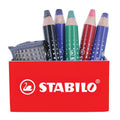 1 Kit : Pot Aimanté + 5 Crayons Marqueurs Stabilo Markdry + 1 Chiffonnette