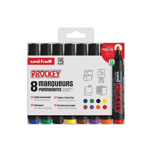 Pochette 8 Marqueurs Pointe Biseautée Prockey Assortis