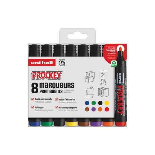 Pochette 8 marqueurs permanents ogive prockey assortis - Uni-ball