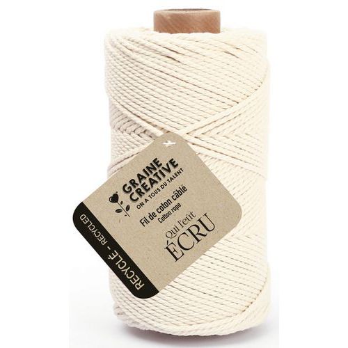 Bobine de 100m de coton câblé recyclé 2mm - Ecru
