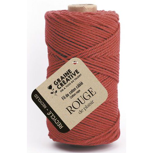 Bobine de 100m de coton câblé recyclé 2mm - Rouge