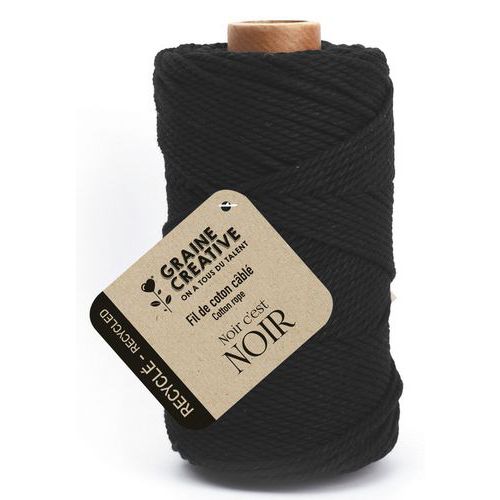 Bobine de 100m de coton câblé recyclé 2mm - Noir