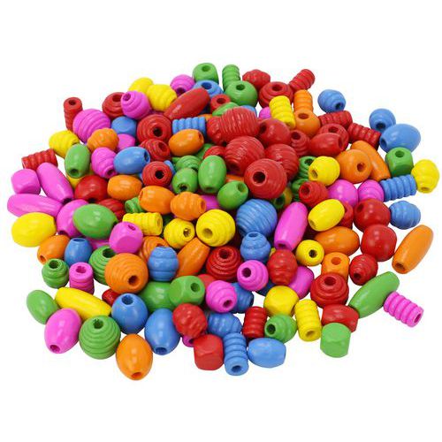 Sachet de 500g de perles bois colorées, formes assorties