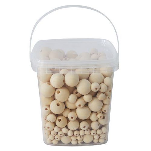 Seau 600 perles bois naturel tailles assorties - O-Color