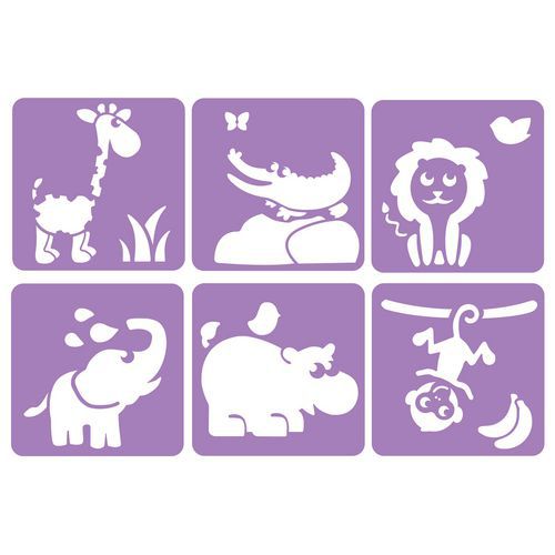 Lot de 6 pochoirs animaux de la savane 14 x 14 cm