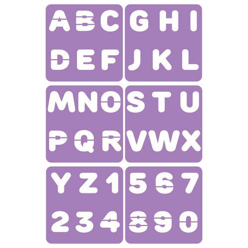 Lot De 6 Pochoirs Lettres Et Chiffres 14 X 14 Cm