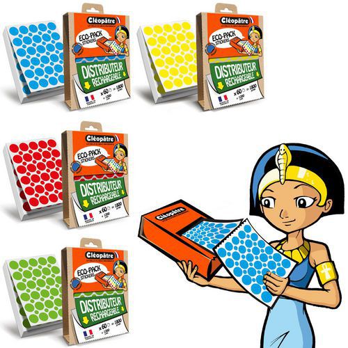 4 boîtes eco-pack + 7200 gommettes rondes 18mm assorties - Cleopatre