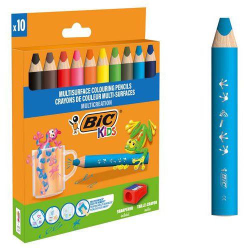 Etui 10 Crayons De Couleurs Triangulaires 3 En 1
