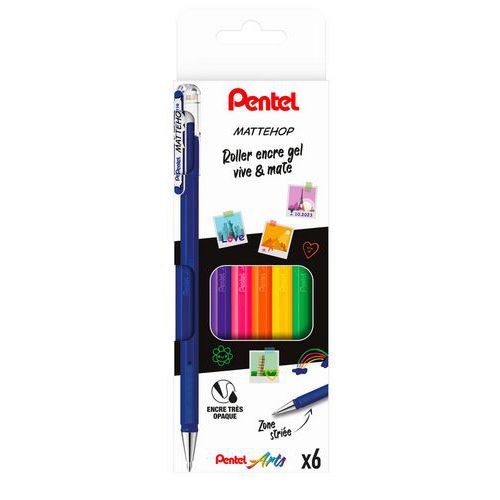 Pochette 6 stylos roller gel vive mate assortis mattehop - Pentel